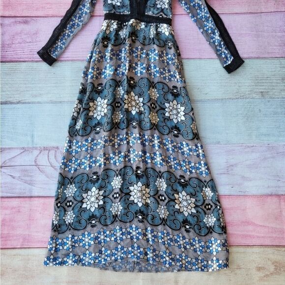 NWT‎ For Love & Lemons Juliet Floral  Lattice Trim A-line Semi Sheer Maxi Dress - Picture 11 of 15